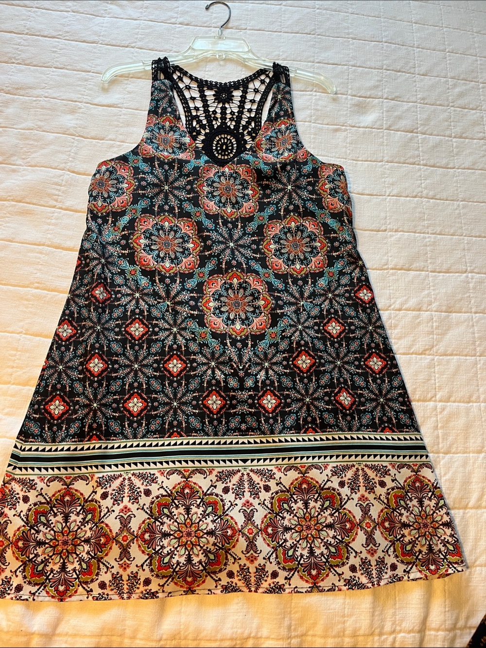 AUW Black Multi-Color Crochet Back Mini Dress